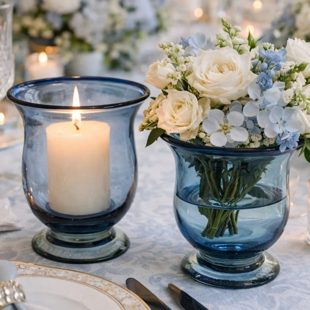 New (1) Crate & Barrel Blue Sanibel Hurricane candleholder / small vase